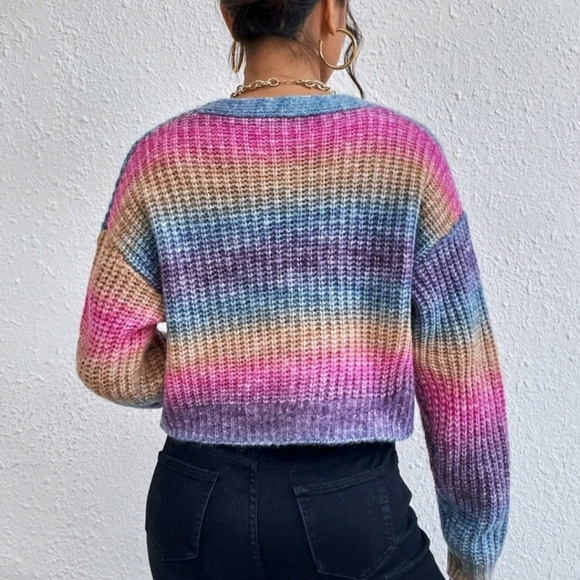 Ombre Drop Shoulder Ribbed Knit Cardigan - Picture 3 of 4